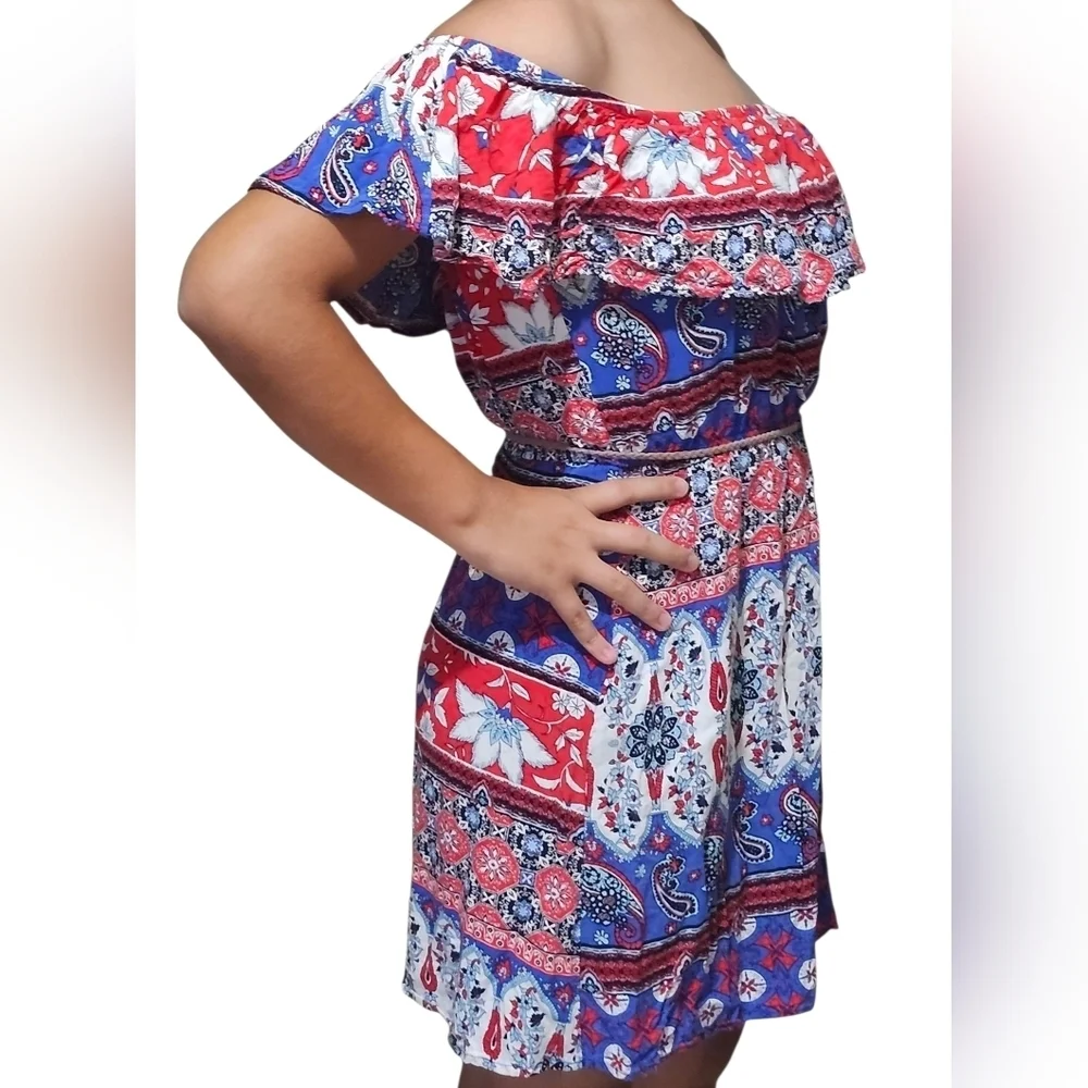 No Boundaries Red and Blue Paisley Dress